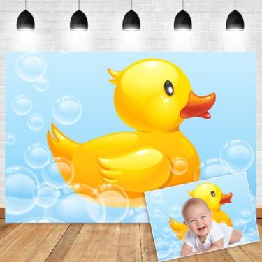 Imagem de OERJU Pano de fundo de pato de borracha com tema de pato amarelo, chá de bebê, para fotografia, natação, bolhas, crianças, chá de bebê, recém-nascidos, festa de aniversário, banner, sessão de fotos