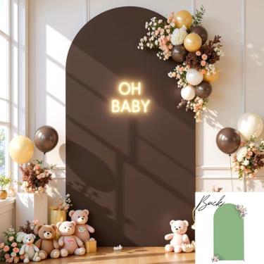 Imagem de Capa de fundo de arco marrom verde 1,8 m para festa de casamento com pano de fundo elástico para chá de bebê, chá de noiva, foto de aniversário, arco marrom, elastano