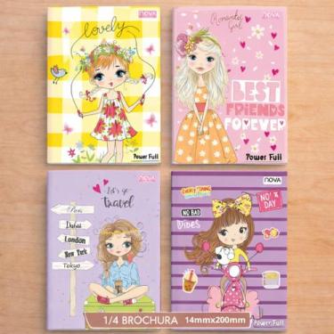 Imagem de Kit Com 4 Cadernos Power Full Brochura 1/4 96 Folhas Capa Dura Menina 