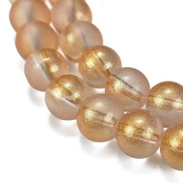 Imagem de 50 peças de contas de vidro fosco de 8 mm redondas transparentes com pó de ouro para fazer joias faça você mesmo, colar, pulseira, brincos, chaveiros, bolsas, decoração, artesanato, casa, jardim
