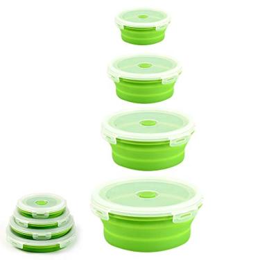 Imagem de Recipiente de Armazenamento Alimentos Silicone Colapsível com Tampa 4 Unidades Caixas Almoço Bento para Piquenique Design Plegável Fácil Armazenar e T