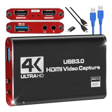 Imagem de Placa de Captura HDMI 4K USB 3.0, Captura de Vídeo e Áudio para Streaming, Compatível com Windows/Linux/MacOS, Entrada HDMI para Consoles e Câmeras, Nintendo Switch e video streaming