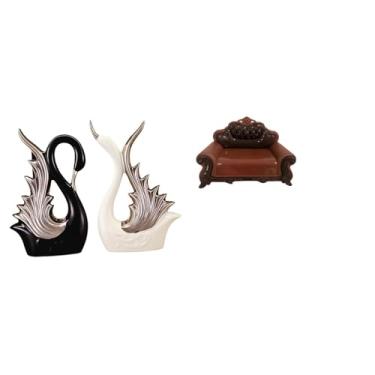 Imagem de Whtkoph Elegante Conjunto de Estatuetas de Cisne em Cerâmica para Sofá, Ideal para Mesa de Trabalho, Estante, Aniversário, Lareira, Micro-paisagem E Decoração