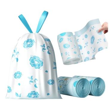 Imagem de 100 sacos de lixo de 4 galões com cordão e forro de plástico separado sem rasgos para banheiro, escritório, casa, quarto, pequenos sacos de cesta de lixo (azul, 100 unidades)