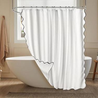 Imagem de UKQRRTC Cortina de chuveiro recortada, cortinas de banho impermeáveis com acabamento preto com 12 ganchos de plástico, bege texturizado de 183 x 183 cm, secagem rápida, longa duração e resistente a