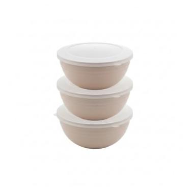 Imagem de Kit 3 Potes Herméticos em Fibra de Bambu para Mantimentos Organizador de Cozinha Empilhável 300ml 600ml 800ml (Bege)