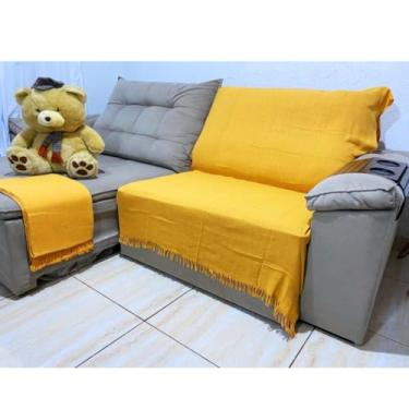 Imagem de Manta para Sofá Decorativa 2,10x1,20m em Algodão – Protetora para Sala 2 ou 3 Lugares(Amarelo Ouro)
