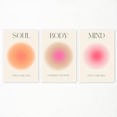 Imagem de Pôster de Aura Positiva para Sala Estética 3 Peças Coloridas Aura Grainy Grainy Canvas Wall Art Espiritual Soul Body Mind Pintura Impressão Dinamarquesa Pastel Decoração de Parede para Quarto 30 x 40