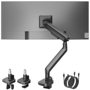 Imagem de monTEK Braço de monitor único com USB, braço mecânico para monitor de mola para telas de 17 a 40 polegadas, suporte de mesa para monitores ajustáveis comporta até 11 kg com braçadeira C/suporte de
