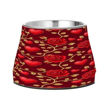 Imagem de CEBUGI Tigelas de aço inoxidável para cães e gatos, resistentes à ferrugem, removíveis, para cães e gatos, tigela elevada antiderrapante para alimentação de cães e gatos, rosa vermelha
