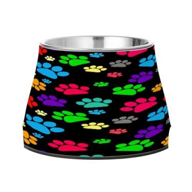 Imagem de CEBUGI Tigelas de aço inoxidável para cães e gatos, resistentes à ferrugem, removíveis, para cães e gatos, tigela elevada antiderrapante para alimentação de cães e gatos com pegadas de animais