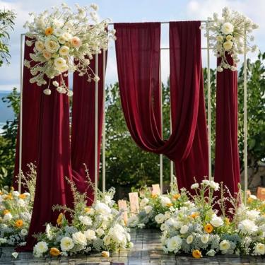 Imagem de Shillance Tecido drapeado de arco de casamento bordô, 2 pacotes de 73,7 cm x 5,88 m de tecido transparente, cortina de arco, cortina de teto, para decoração de festa de aniversário