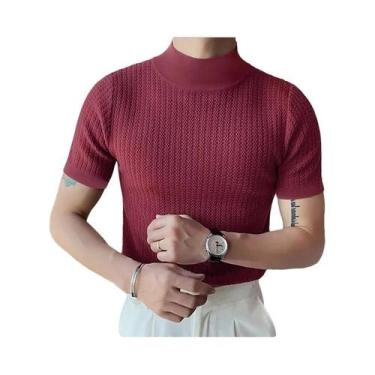 Imagem de Camiseta De Gola Alta Tricotada Masculina Casual De Verão Simples Em C