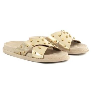 Imagem de Sandália Plataforma Feminina Papete Casual Flat Plataforma Enfeite Brilho Metálico Flatform-Feminino
