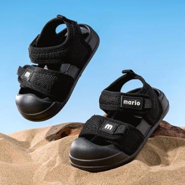 Imagem de Sandálias esportivas de verão para meninos e meninas – Sapatos de praia de malha respirável com bico anticolisão e sola macia antiderrapante, Preto, 9.5 Little Kid