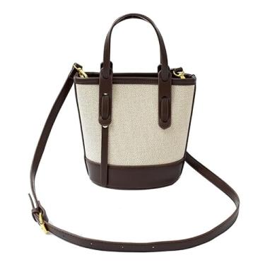 Imagem de Bolsa pequena para mulheres, bolsa de lona com acabamento em couro PU, mini bolsa de ombro transversal com alças superiores, bolsa casual leve para uso diário, viagens e roupas de verão
