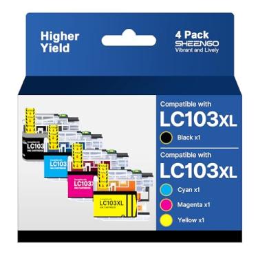 Imagem de SHEENGO Cartuchos de tinta LC103 LC103XL compatíveis com cartuchos de tinta LC103 LC101 LC101XL, funciona com impressora MFC-J870DW MFC-J6920DW MFC-J6520DW MFC-J450DW MFC-J470DW para casa (pacote com