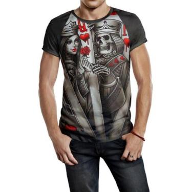 Imagem de Camiseta Raglan Masculina Poker Caveira Ogabel Ref:39, Preto, P