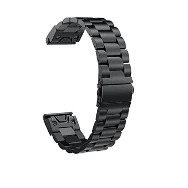 Imagem de EKSIL Pulseira de relógio de 26 mm para Garmin Fenix 7X 6X Pro/Descent MK1/5X Plus/Coros VERTIX2 relógio de aço inoxidável Correa de liberação rápida (cor: preto, tamanho: para Fenix 5X Plus)