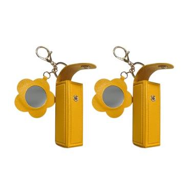 Imagem de ayapviy Estojo de batom com 2 peças, suporte de protetor labial com espelho, porta-batom, porta-batom, suporte de batom, suporte de batom, bolsa portátil para brilho labial, bolsa de viagem para