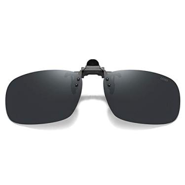 Imagem de LEIMI Óculos de sol polarizados sem aro com clipe de metal para óculos de grau, (Clip on Flip Up) - Lente preta