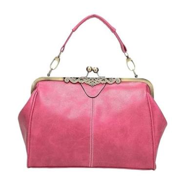 Imagem de BKUANE Bolsas de mão retrô femininas de couro PU bolsa de ombro feminina transversal bolsa de ombro bolsas femininas de alta qualidade, Vermelho, One Size