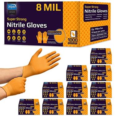 Imagem de Inspire Luvas Descartáveis De Nitrila Laranja Heavy Duty, Aderência Texturizada Diamante 8 Milésimos Polegada, Para Mecânicos Industriais Alimentos (1000, Grande)