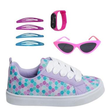 Imagem de Tênis Infantil Feminino Casual Colegial CM Estrela Sereia Meninas Leve