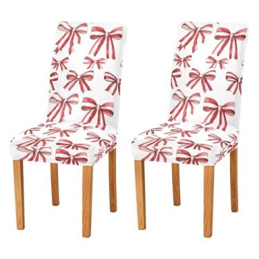 Imagem de SEHANY Conjunto de 4 capas de cadeira com laço de bolinhas rosa para sala de jantar, elástico, removível e lavável, para cozinha, hotel, festa, Natal
