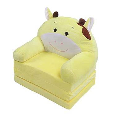 Imagem de Vaca Fácil de Limpar Dos Desenhos Animados Dobrável Crianças sofá para Sala de Estar Crianças sofá Encosto Poltrona Cama, Amarelo para Sala de Estar (3 camadas)
