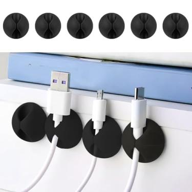 Imagem de Organizador de cabos organizador de cabos pacote com 6 suportes de silicone para organizar mesa de cabeceira carregador de telefone de carro (preto)