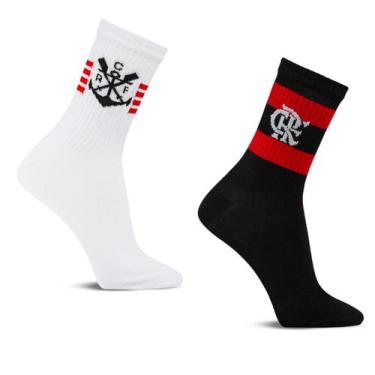 Imagem de Kit 2 Pares Meia Esportiva Futebol Running Bike Gym Flamengo,  (38 ao 