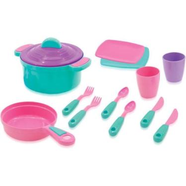 Imagem de Brincando de Casinha Panelas e Talheres Rosa 13 Peças