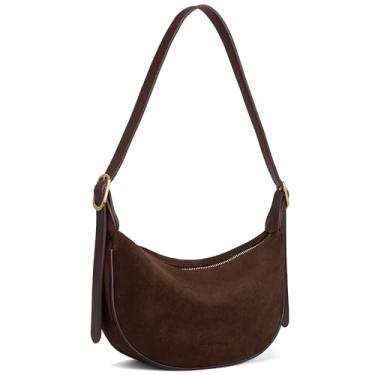 Imagem de BOSTANTEN Bolsas femininas pequenas transversais, bolsa de ombro crescente, bolsa Hobo com alça ajustável, Camurça café