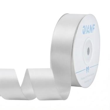 Imagem de QIANF Fita de cetim dupla face prateada de 2,5 cm para embrulhar laços de cabelo para fazer cadeira, casamento, chá de bebê, decoração de convite de festa de aniversário, costura artesanal, 25 jardas