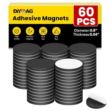 Imagem de DIYMAG Ponto magnético com autoadesivo, 60 peças de ímãs redondos de 2 x 0,1 cm, fita magnética, folhas de ímã flexível com adesivo para artesanato, fotos e armazenamento de matrizes fácil de remover