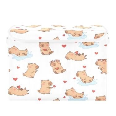 Imagem de Wassud Cestos de armazenamento dobráveis com tampas, capivaras kawaii, cestas organizadoras de tecido dobrável para armário, decoração sazonal de casa 40 x 30 x 30 cm