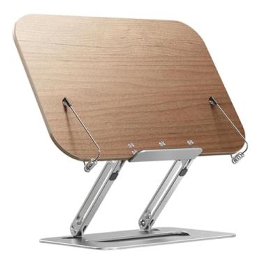 Imagem de Esquirla Suporte para livros com prendedores de papel, rotação de 180°, leve, para livros de receitas, suporte de madeira para laptop e revistas, Marrom