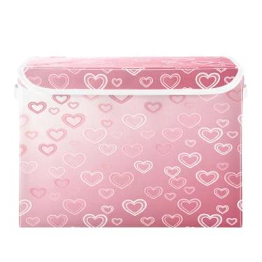 Imagem de Wassud Cestos de armazenamento dobráveis com tampas, corações rosa gradiente, cestas organizadoras de tecido dobráveis para armário, decoração sazonal de casa 41,5 x 32,5 x 30 cm