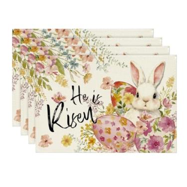 Imagem de Artoid Mode Jogo americano de coelho, ovos, flores, Páscoa, conjunto com 4, 30 x 45 cm, tapetes de mesa sazonais para festas, cozinha, decoração de jantar