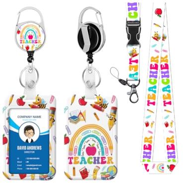 Imagem de Cordão para crachá de identidade, carretel de crachá, arco-íris, professor escolar, para homens, mulheres, fofo, enfermeira, professor, nome, etiqueta, clipe retrátil, chaveiro resistente, trabalho