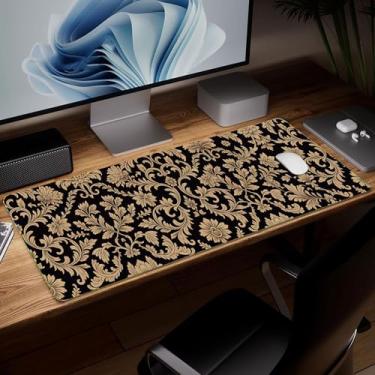 Imagem de Tapete de mesa de flor de couro, mouse pad de arte colorida grande teclado de computador para jogos, protetor e capa à prova d'água, tapete de mouse decorativo de couro PU para laptop, decoração de