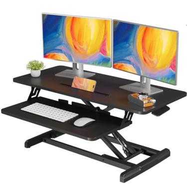 Imagem de JOY worker Conversor de mesa em pé, suporte de mesa ajustável de 89 cm de altura com bandeja de teclado, suporte para estação de trabalho de mesa para laptop, placa de partículas, preto