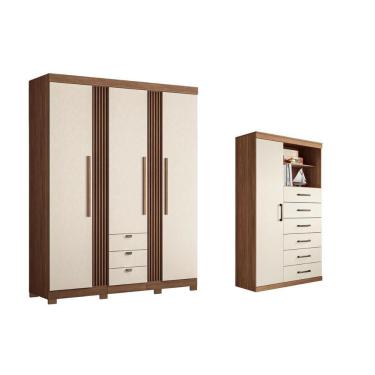 Imagem de Guarda Roupa 2 Peças (1guardaroupa+1cômoda) Qc255 Jatoba/areia - Santos Andirá