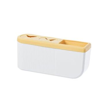 Imagem de Suporte de escova de dentes de plástico suporte de escova de dentes de banheiro vermelho amarelo suporte de pasta de dente montado na parede suporte de lâmina sem perfurar rack de armazenamento de