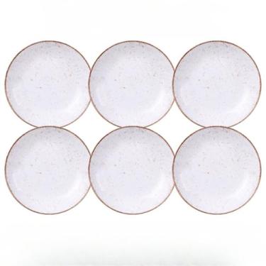 Imagem de Conjunto de 6 Pratos de Fundo de Porcelana - Estilo Rústico 22cm para Mesa de Jantar e Almoço, Utensílios Domésticos Duráveis