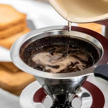 Imagem de Filtro Coador De Café Inox C/Pegador Silicone Peneira Aço