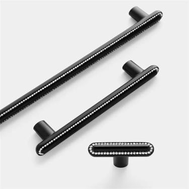 Imagem de CXYFQUUK Puxadores de porta de armário puxador de cristal liga de zinco armário de cozinha puxadores de gaveta ferragens de móveis 2 peças (preto 96 mm)