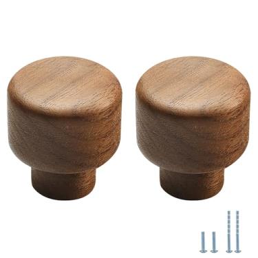 Imagem de Evionlin 8 maçanetas redondas de madeira de nogueira estilo chinês puxadores de porta de armário puxadores de gaveta de armário de orifício único puxadores de porta de madeira