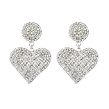 Imagem de Rave Envy Brincos de coração femininos modernos - brincos pendentes de coração de prata com aparência de diamante - Brincos modernos para mulheres - Joias de coração perfeitas para dia dos namorados